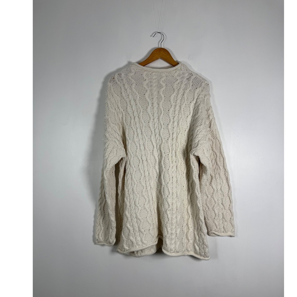 Coastal Grandmacore Eddie Bauer Womens XL Petite Cable Knit Sweater Ivory Cotton